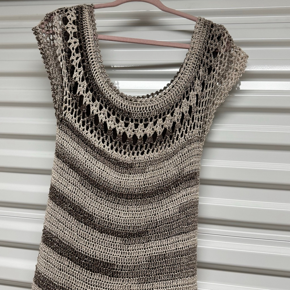 Vintage Proper brown And Tan Boho Crochet Maxi Dress Women’s L - Picture 7 of 9